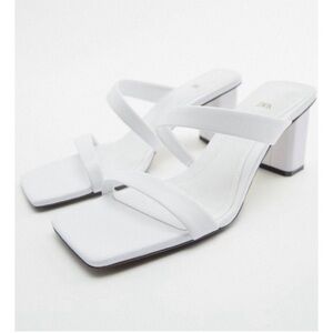 Zara White Strappy Block Heel Sandals – Size 38 / US 7.5‎